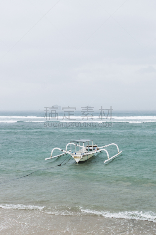 巴厘岛,暴风雨,白色,雨,海滩,波浪,传统,展地达萨,巨大的,渔船