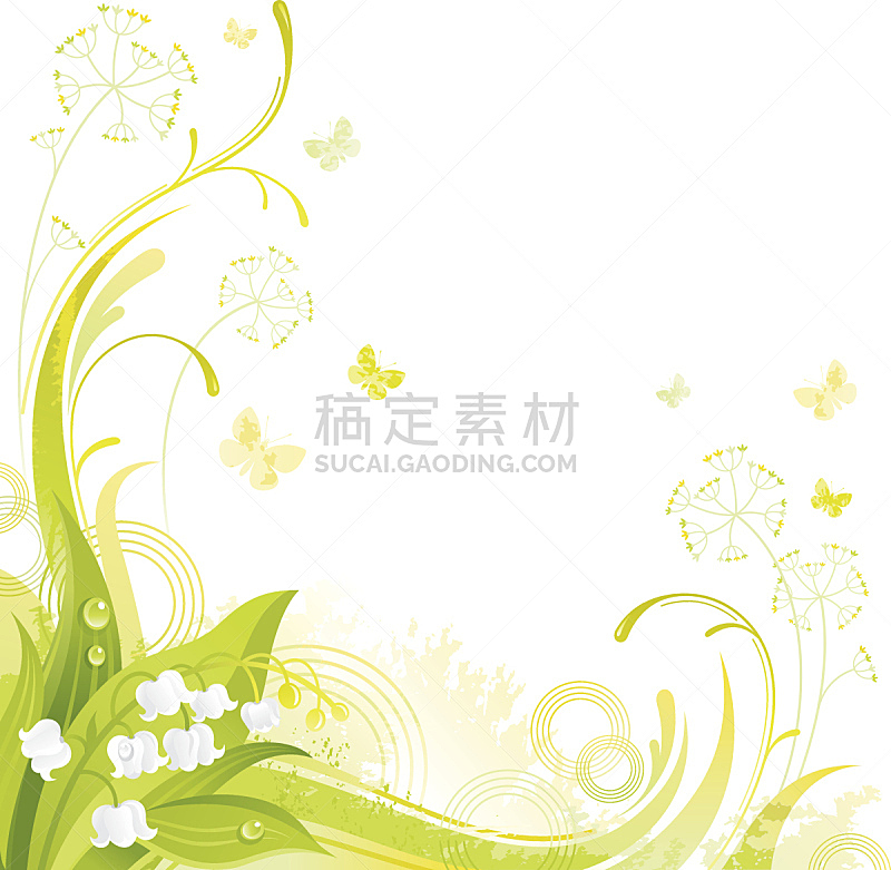 留白,仅一朵花,背景,正方形,铃兰,美,边框,芳香的,水平画幅,蝴蝶