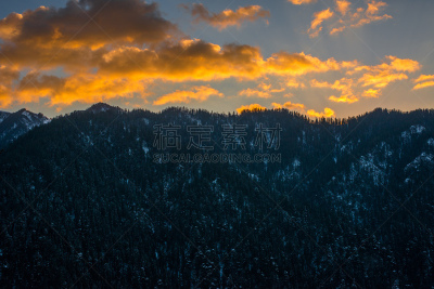 黄昏,山脉,喜马拉雅山脉,毕底,环境,雪,户外,天空,高处,印度