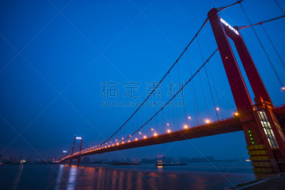 鹦鹉,长江大桥,岛,湖北省,长江,铁路桥,水,天空,水平画幅,夜晚