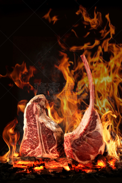 格子烤肉,烤肉架,火焰,最上里脊排,选择对焦,浅的,牛排,热,清新,烤的