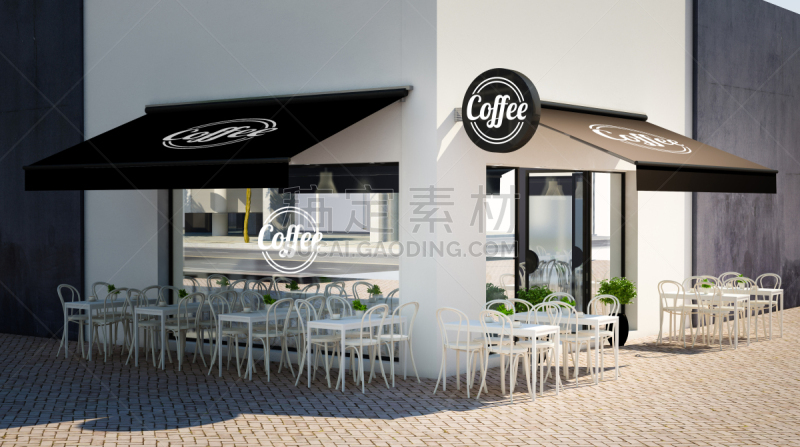 cafÃ© terrace 3d rendering with signboards mockup