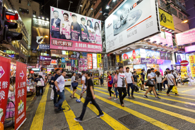 人行横道,拥挤的,旺角,道口标志,街道,夜市,斑马线,市区路,布告栏,商人