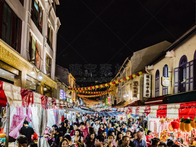 春节,牛车水,新加坡市,新加坡,夜市,拥挤的,街市,群众,夜晚,户外