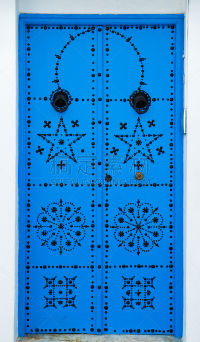 西迪布萨德,蓝色,门,突尼斯,装饰品,垂直画幅,正面视角,突尼斯市,墙,古老的