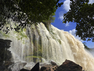 风景,canaima,委内瑞拉,南美,水,天空,国家公园,水平画幅,瀑布,无人