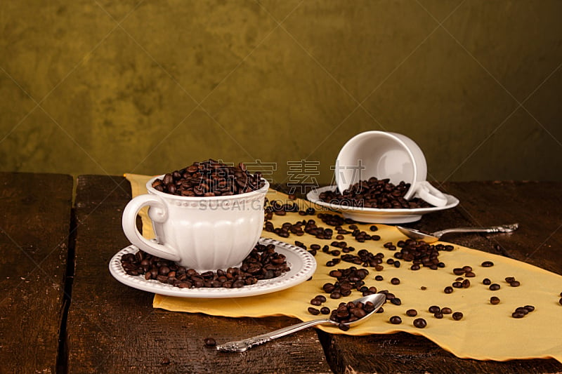 咖啡豆,杯,烤咖啡豆,褐色,水平画幅,无人,饮料,特写,咖啡,豆