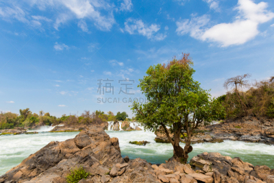 老挝,瀑布,东孔岛,四千岛,湄公河,水,美,水平画幅,无人,热带雨林