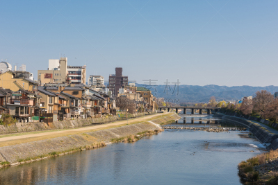 鸭川,京都府,日本,桥,都市风景,三条大桥,近畿区域,天空,水平画幅,无人