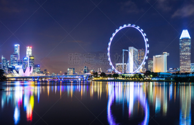新加坡,都市风景,宁静,旅游目的地,水平画幅,建筑,夜晚,无人,城市生活,建筑外部