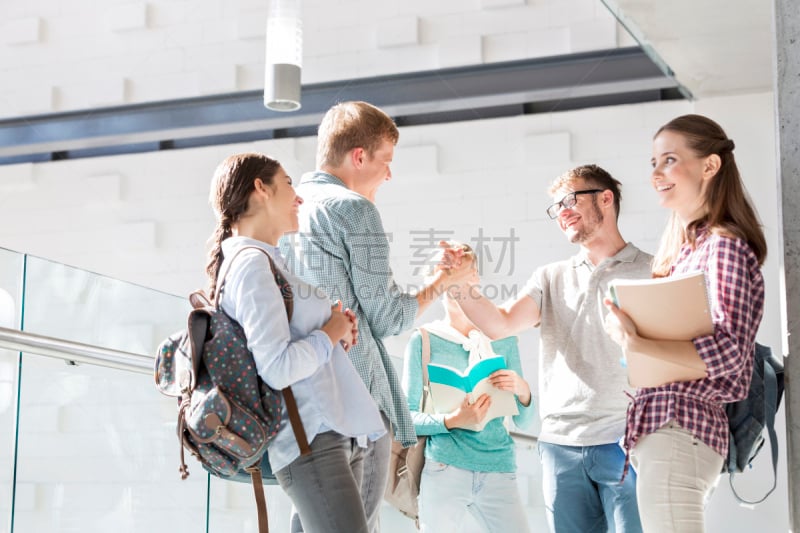 幸福,友谊,走廊,大学,成年的,青少年,手,学生,人