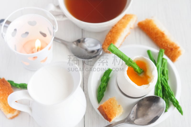 软心煮蛋,餐具,煮食,水平画幅,无人,膳食,早晨,特写,豆腐,面包