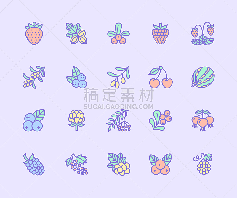 蓝莓,西瓜,浆果,樱桃,葡萄,黑刺莓,蔓越桔,绘画插图,平坦的,计算机图标