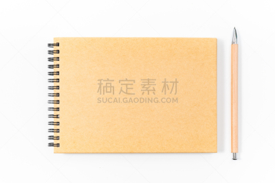 褐色,螺旋记事本,白色背景,分离着色,视角,正面视角,留白,精装书,书页