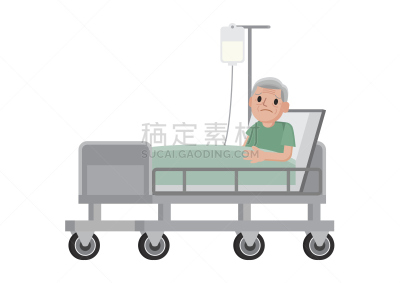 病人,男性,老年人,化疗药物,衰老过程,床,卡通,老年男人,古老的