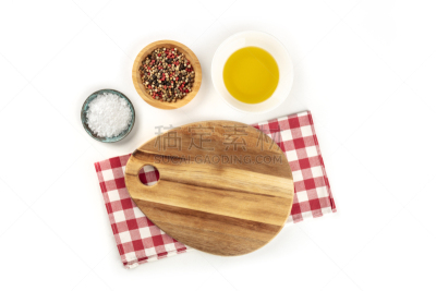 纺织品,橄榄油,食盐,维希,白色背景,案板,胡椒,小酒杯,文字,摄影