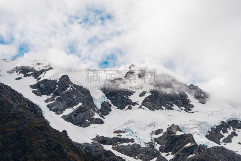 库克山,新西兰,特写,冰河峰荒野地,新西兰南岛,水,天空,水平画幅,雪,户外