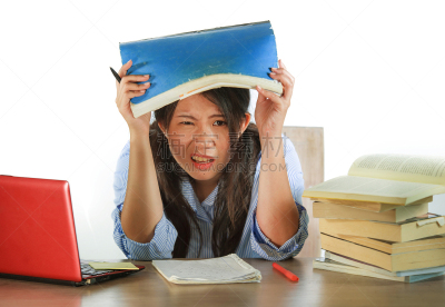 筋疲力尽,青少年,书桌,人的头部,笔记本电脑,学生,工作,担心,考试,挫败