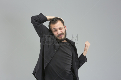 疲劳的,青年男人,时差症,失眠症,络腮胡子,水平画幅,人的嘴,早晨,打哈欠,伸展