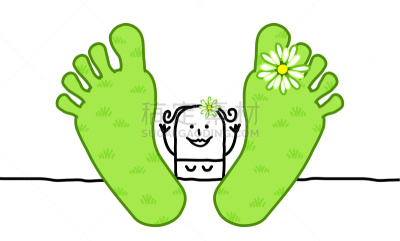 女人,春天,绘画插图,性格,周末活动,卡通,草,脚掌,从容态度,成年的