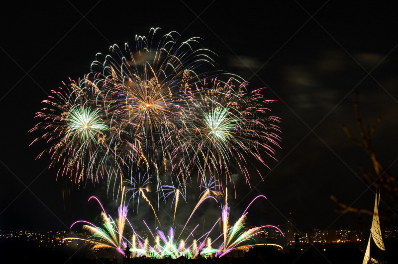 夜晚,城市,在上面,巨大的,天空,美,水平画幅,新年,户外,戏剧性的天空