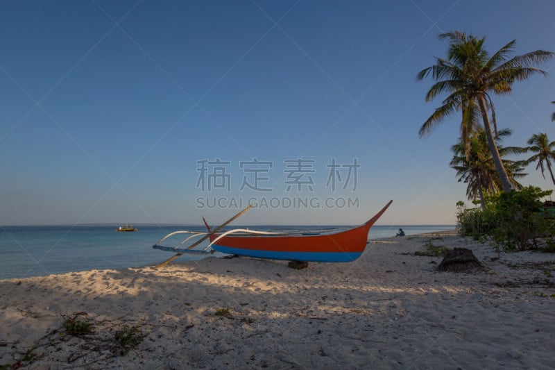 桨叉架船,船,海滩,白沙国家纪念馆,热带气候,阳光海滩,海岸线,背景,菲律宾,夏天