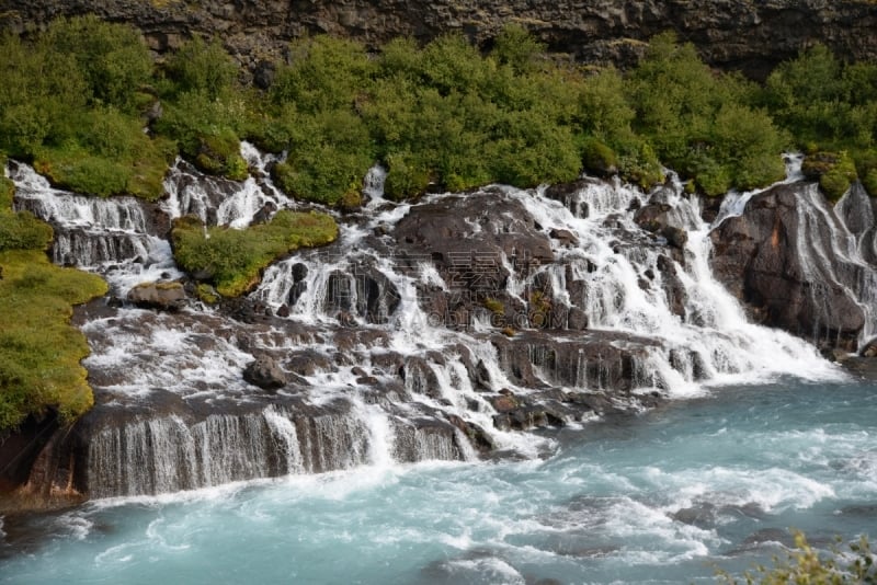 hraunfossar,冰岛国,自然,水平画幅,地形,瀑布,无人,户外,岛,著名景点