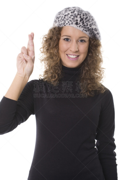 女人,盘着手指,垂直画幅,小的,可爱的,快乐,符号,人,横越,做手势
