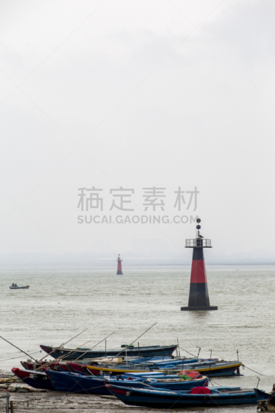 灯塔楼,海洋,渔船,泉州,沙洲,垂直画幅,海港,户外,方向,浅的