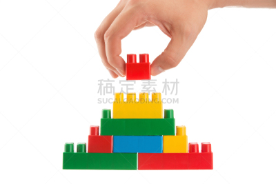 玩具,积木,手,金字塔形,特写,在上面,乐高公司,塑料积木,垒起,学龄前