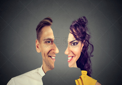 女人,肖像,青年男人,分离着色,超现实主义,背景分离,侧面像,幸福,背景聚焦,墙