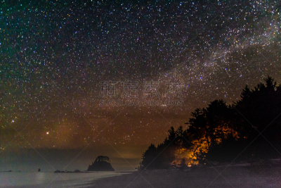 阿拉佤角,夜晚,奥林匹克国家公园,营火,奥林匹克山,银河系,美国,国家公园,水平画幅,星星