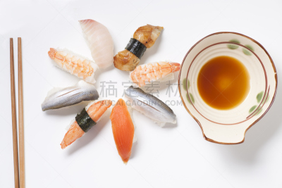 寿司,盘子,白色,酱油,生鱼片,三文鱼,海产,虾,筷子,吃