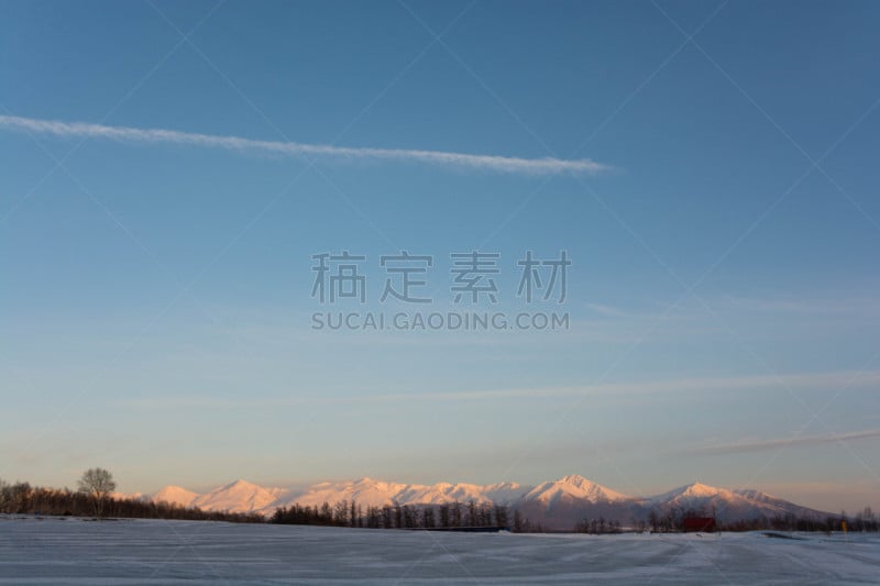 雪,天空,海洋,山脉,贺卡,橙色,黄昏,日本落叶松,春天,深雪