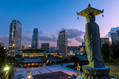 寺庙,江南区,首尔,天空,灵性,水平画幅,夜晚,无人,户外,韩国