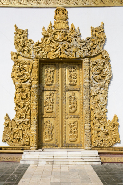 门,寺庙,雕刻物,实皆省,敏贡,曼德勒,亚洲,华丽的,垂直画幅,东亚人