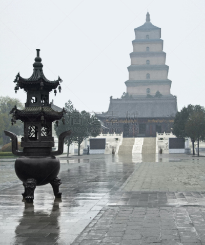 宝塔,巨大的,大雁塔,西安,垂直画幅,无人,古老的,湿,庭院,楼梯
