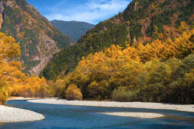 上高地国家公园,秋天,梓川,中部山岳国立公园,松本,飞驒山脉,长野县,天空,公园,水平画幅