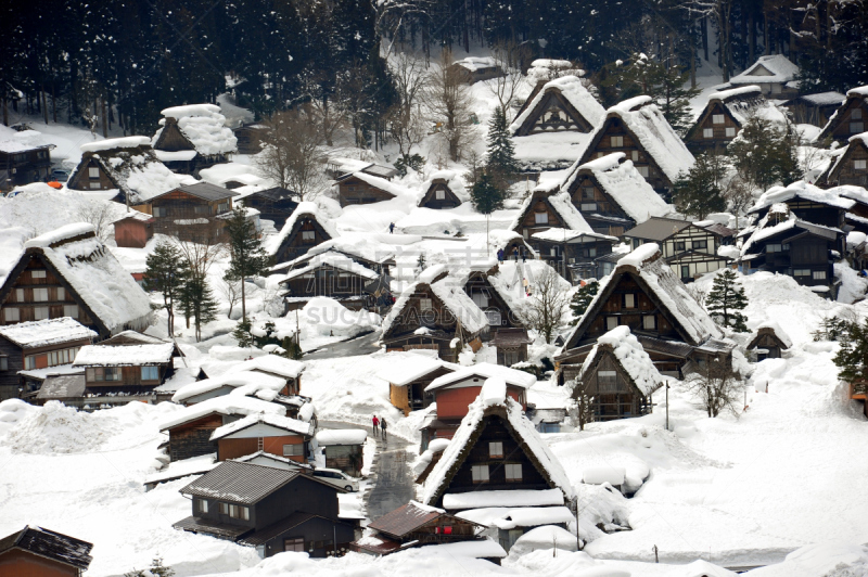 雪乡,旅游目的地,水平画幅,冬天,雪,无人,白川乡,乡村,日本