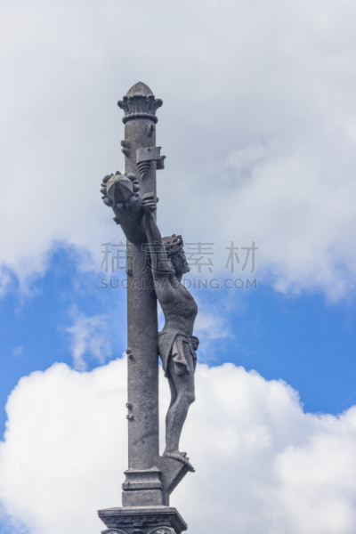 耶稣十字架,卢尔德,法国,蓝色,天空,云,无人,垂直画幅