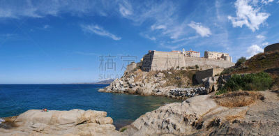 风景,城市天际线,围墙,卡尔维,科西嘉,要塞,远古的,地中海,水,天空