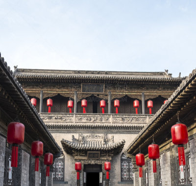 平遥,庭院,中国,家庭,山西省,灯笼,水平画幅,建筑,户外,居住区