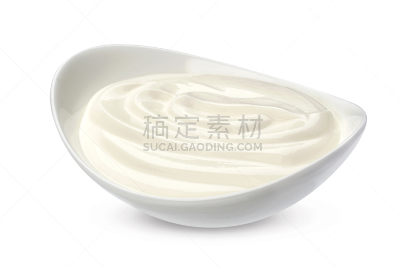 碗,白色背景,酸奶油,分离着色,留白,希腊食物,奶制品,酱油壶,水平画幅,奶泡