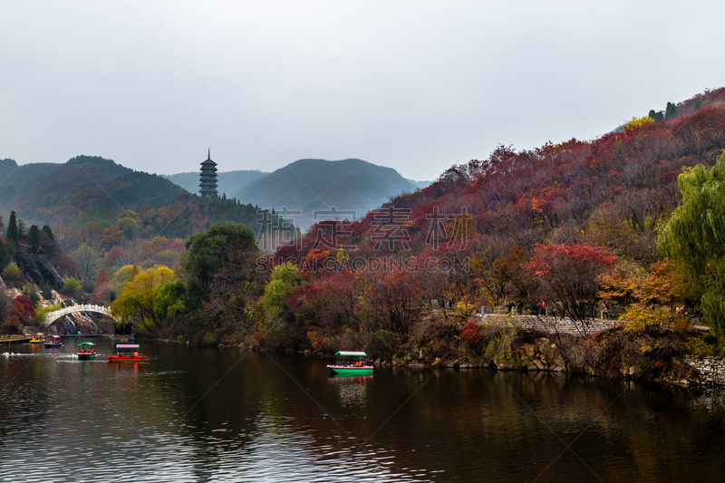 济南,山谷,秋天,秋分,tomato clownfish,山东省,云,船,湖,枫树