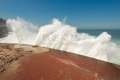 波浪,巨大的,南美,水,风,暴风雨,圣康拉多海滩,水平画幅,无人,大西洋