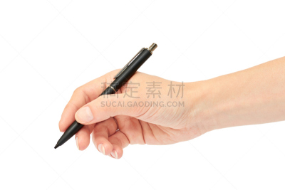 手,拿着,水笔,女性,白色背景,分离着色,圆珠笔,动物的顶撞行为,留白,四肢