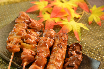 日式烧鸡,鸡,红点鲑,格子烤肉,青葱刷,涂油烤肉,肝脏,串肉签,仅日本人,烤串