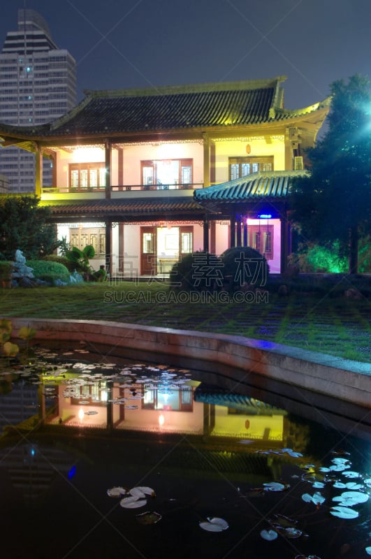 夜晚,庭院,平遥,胡青,住宿加早餐,明朝风格,纸灯笼,垂直画幅,水,灯笼