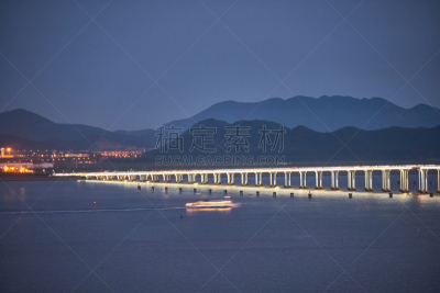 夜晚,桥,舟山,自然,水平画幅,地形,山,无人,户外,船