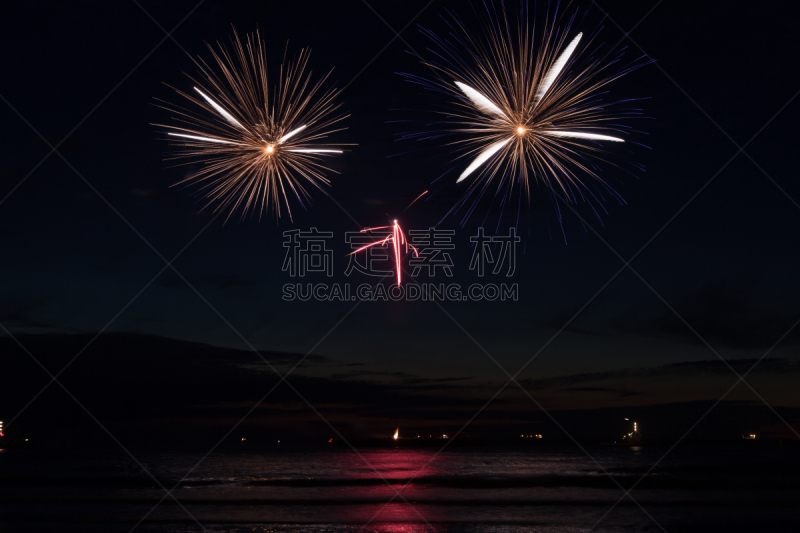 海滩,焰火,斯海弗宁恩,海牙,天空,水平画幅,美国国庆日,夜晚,无人,2012